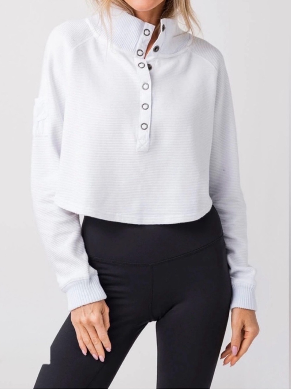 Free People FP Movement White Snap Collar Pullover Small Athleisure Top